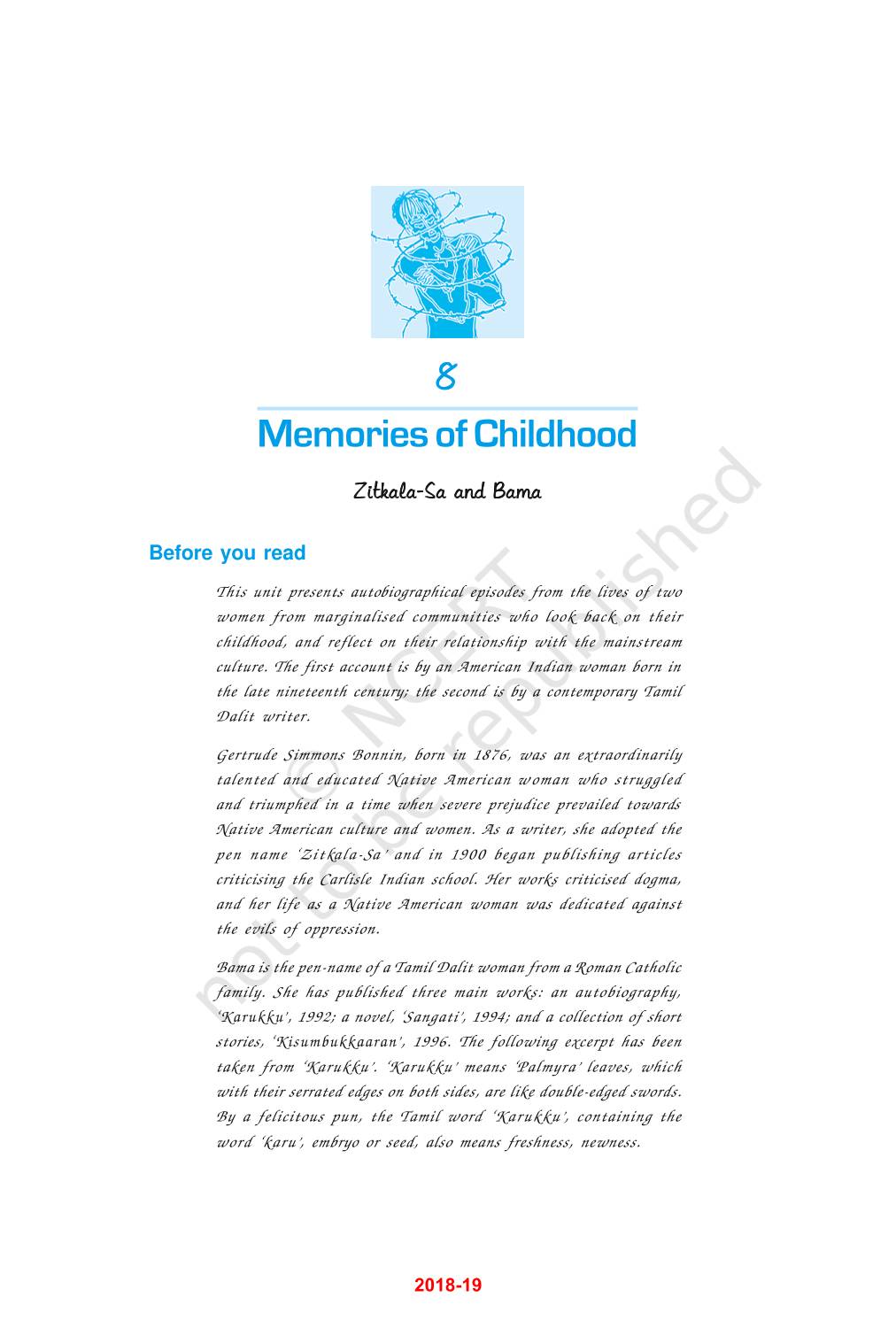 Memories Of Childhood - NCERT Book Of Class 12 Vistas